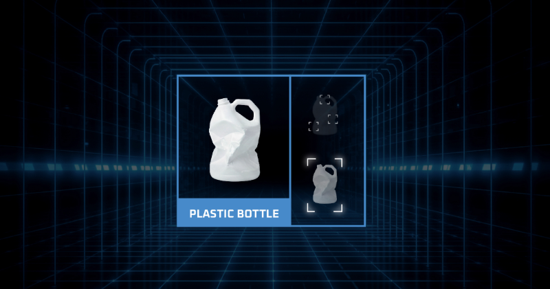 McNeilus AI detection system identifies a plastic bottle contaminant to support clean recycling and refuse collection.